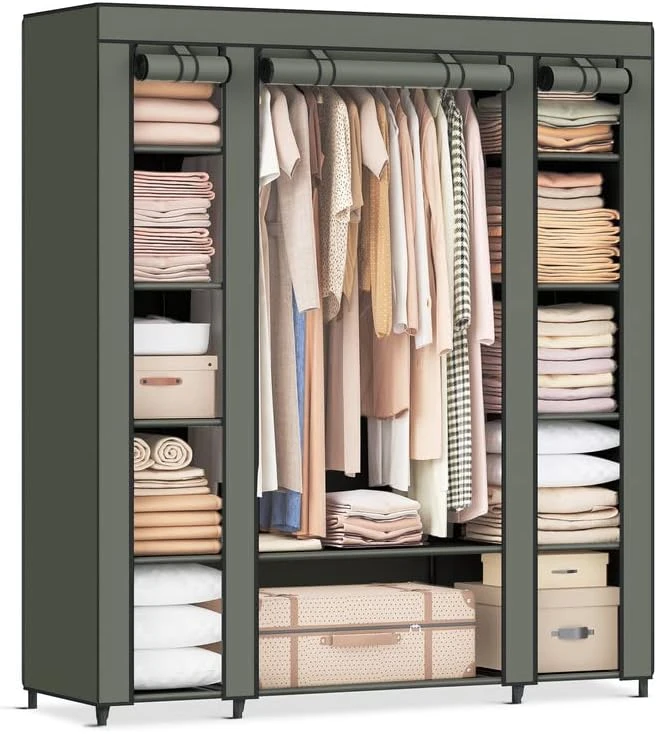 SONGMICS Closet Wardrobe, Portable Closet For Bedroom, Clothes Rail With Non-Woven Fabric Cover, Clothes Storage Organizer, 59 X 17.7 X 69 Inches, 12 Compartments, Gray ULSF03G 11 SONGMICS Closet Wardrobe, Portable Closet For Bedroom, Clothes Rail With Non-Woven Fabric Cover, Clothes Storage Organizer, 59 X 17.7 X 69 Inches, 12 Compartments, Gray ULSF03G - Image 11
