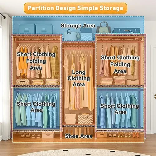 Raybee Pink Clothes Rack, Heavy Duty Clothing Racks For Hanging Clothes Load 835LBS, Metal Freestanding Closet, Clothing Rack Heavy Duty Garment Rack, Sturdy Clothes Rack, 77" H*75" W*17.8" D, Pink 2 Raybee Pink Clothes Rack, Heavy Duty Clothing Racks For Hanging Clothes Load 835LBS, Metal Freestanding Closet, Clothing Rack Heavy Duty Garment Rack, Sturdy Clothes Rack, 77" H*75" W*17.8" D, Pink - Image 2