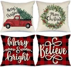 AENEY Buffalo Plaid Christmas Pillow Covers 20x20 Set Of 4 Marry Bright Christmas Pillows Winter Holiday Throw Pillows Farmhouse Christmas Decor Red Truck Xmas Decorations For Couch A266-20 -GENERIC Shop 61rXz 0nwdL. AC