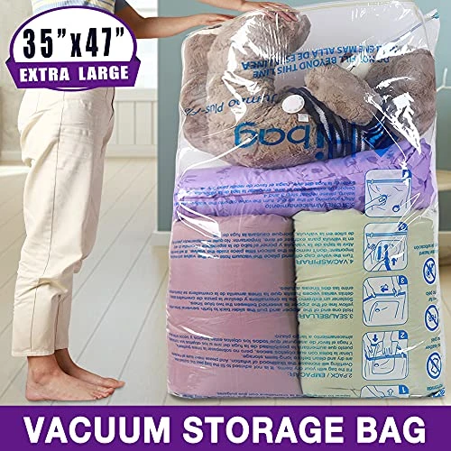 XXL Jumbo 47''X35'' Vacuum Storage Space Saver Bags Extra Large For Blanket, Bedding, Comforters And Huge Stuffed Toy (4 Pack), Clear 1 XXL Jumbo 47''X35'' Vacuum Storage Space Saver Bags Extra Large For Blanket, Bedding, Comforters And Huge Stuffed Toy (4 Pack), Clear