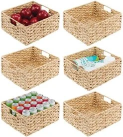 MDesign Hyacinth Braided Woven Kitchen Basket Bin With Built-in Handles For Organizing Kitchen Pantry, Cabinet, Cupboard, Countertop, Shelves - Holds Food, Drinks, Snacks - 6 Pack - Natural/Tan -GENERIC Shop 61vf eY2jiL. AC