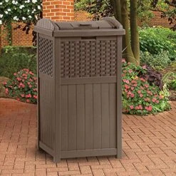 Suncast GHW1732 15.75" X 16" X 31.6" Trashcan Hideaway Outdoor Commercial 33 Gallon 31.6" Resin Garbage Waste Bin With Lid In Brown For Garage, 2 Pack -GENERIC Shop 61wGFwlgYhL