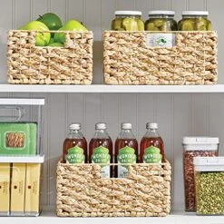 MDesign Hyacinth Braided Woven Kitchen Basket Bin With Built-in Handles For Organizing Kitchen Pantry, Cabinet, Cupboard, Countertop, Shelves - Holds Food, Drinks, Snacks - 6 Pack - Natural/Tan