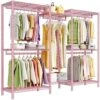Raybee Pink Clothes Rack, Heavy Duty Clothing Racks For Hanging Clothes Load 835LBS, Metal Freestanding Closet, Clothing Rack Heavy Duty Garment Rack, Sturdy Clothes Rack, 77" H*75" W*17.8" D, Pink