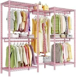 Raybee Pink Clothes Rack, Heavy Duty Clothing Racks For Hanging Clothes Load 835LBS, Metal Freestanding Closet, Clothing Rack Heavy Duty Garment Rack, Sturdy Clothes Rack, 77" H*75" W*17.8" D, Pink 16 Raybee Pink Clothes Rack, Heavy Duty Clothing Racks For Hanging Clothes Load 835LBS, Metal Freestanding Closet, Clothing Rack Heavy Duty Garment Rack, Sturdy Clothes Rack, 77" H*75" W*17.8" D, Pink -GENERIC Shop 61xMatbOkIL. AC