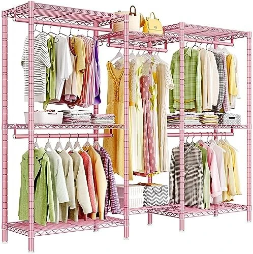 Raybee Pink Clothes Rack, Heavy Duty Clothing Racks For Hanging Clothes Load 835LBS, Metal Freestanding Closet, Clothing Rack Heavy Duty Garment Rack, Sturdy Clothes Rack, 77" H*75" W*17.8" D, Pink 8 Raybee Pink Clothes Rack, Heavy Duty Clothing Racks For Hanging Clothes Load 835LBS, Metal Freestanding Closet, Clothing Rack Heavy Duty Garment Rack, Sturdy Clothes Rack, 77" H*75" W*17.8" D, Pink - Image 8