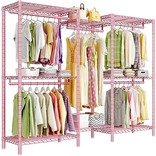 Raybee Pink Clothes Rack, Heavy Duty Clothing Racks For Hanging Clothes Load 835LBS, Metal Freestanding Closet, Clothing Rack Heavy Duty Garment Rack, Sturdy Clothes Rack, 77" H*75" W*17.8" D, Pink 1 Raybee Pink Clothes Rack, Heavy Duty Clothing Racks For Hanging Clothes Load 835LBS, Metal Freestanding Closet, Clothing Rack Heavy Duty Garment Rack, Sturdy Clothes Rack, 77" H*75" W*17.8" D, Pink
