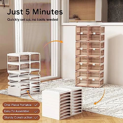 BINSIO Shoe Organizer, Shoe Rack For Closet, Shoe Cabinet For Entryway, Plastic Shoe Storage, Foldable Shoe Box, Fast Assembly Shoe Shelf, One Piece Sturdy Sneaker Holder, Clear Brown Doors, 8 Tiers 1 BINSIO Shoe Organizer, Shoe Rack For Closet, Shoe Cabinet For Entryway, Plastic Shoe Storage, Foldable Shoe Box, Fast Assembly Shoe Shelf, One Piece Sturdy Sneaker Holder, Clear Brown Doors, 8 Tiers