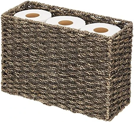 MDesign Rustic Farmhouse Woven Seagrass Toilet Paper Holder Basket - Large Storage Organizer Tank Topper For Bathroom Counter Or Top Of Toilet - Holds 6 Rolls Of Toilet Paper - Black Wash 7 MDesign Rustic Farmhouse Woven Seagrass Toilet Paper Holder Basket - Large Storage Organizer Tank Topper For Bathroom Counter Or Top Of Toilet - Holds 6 Rolls Of Toilet Paper - Black Wash - Image 7